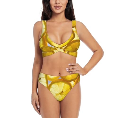 Lemon Slices - Conjunto de bikini para mujer, traje de baño de dos piezas con relleno extraíble suave, Negro, S