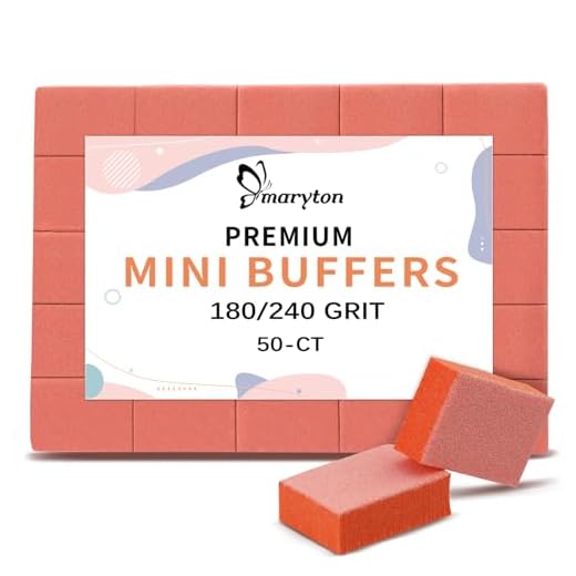 Maryton Mini Nail Buffer Blocks - 180/240 Grit Professional Salon Orange Buffers - Buff Nails Prior to Application of Gel Polish, Acrylic, 50 Count