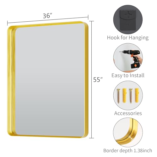 Image of Koonmi Gold Bathroom Mirror, 36x55 Shatterproof Wall Vanity Mirror