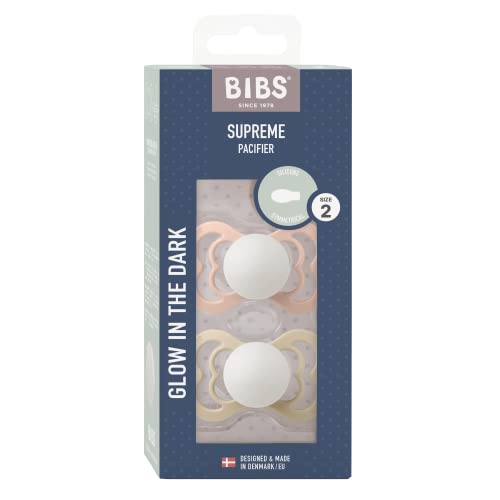 Image of Bibs Supreme Silicone Pacifier for 6+ Months Toddlers 2-Pieces, Size 2, Blush Night /Vanilla Night