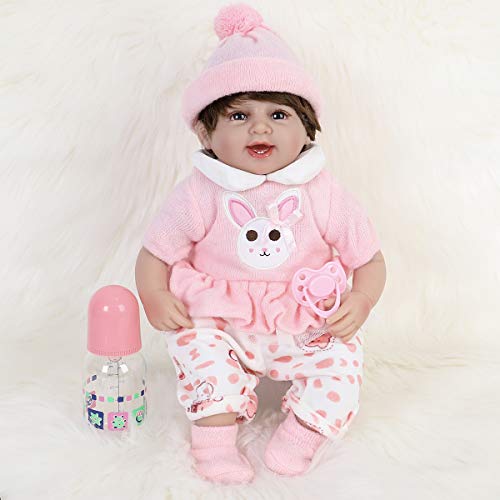 ENA Reborn Baby Doll Realistic Silicone Vinyl Smiling Baby 16 inch Weighted Soft Body Lifelike Doll Gift Set for Ages 3+(Sweet Smiling)