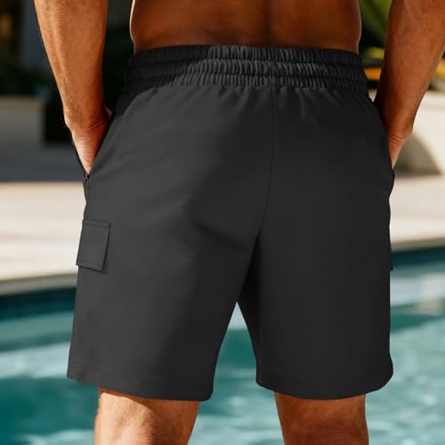 Image of Mens Casual Cargo Shorts Outdoor Elastic Waist Drawstring Sweat Shorts Breathable Gym Workout Jogger Shorts Summer