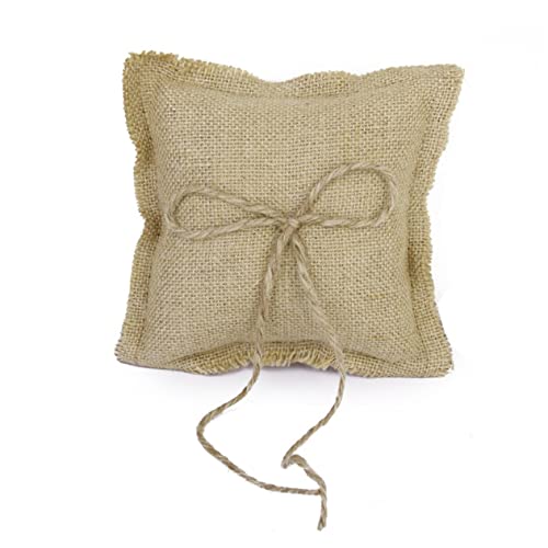 ABOOFAN Bridal Bearer Pillow Cushion Rustic Jute Design for Wedding Ceremony Compact Bowknot Decoration for Engagements and Special Occasions