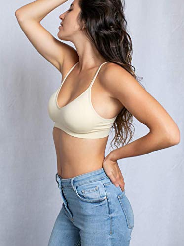 Image of Blue 55 Women's Bralette Wireless Padded Bra Top Sexy Everyday Basic Deep V-Neck