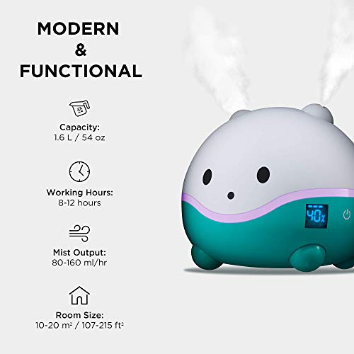 Littlehippo Wispi Humidifier, Diffuser And Night Light For Children/Kids With Auto Humidity Control, Essential Oil Tray, Auto Shut Off And 7 Led Color Changing Lights #TOP1