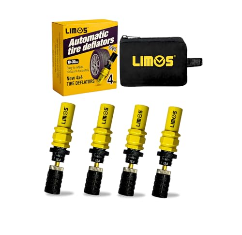 Limos 4PCS Tire Deflators Adjustable 10-30 PSI (0.72.1 RAB) Automatic Air Release Valve Kit with Storage Pouch for Off-Road 4x4 Jeep Truck ATV SUV Pre-Set & Quick Deflation