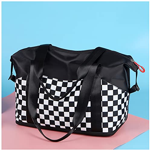 Black and White Checkered Travel Bag - Women's Carry-on for Airplane Seat Storage, Men's Business Briefcase, Versatile Gym Bag With Separate Compartments for Wet and Dry Items2