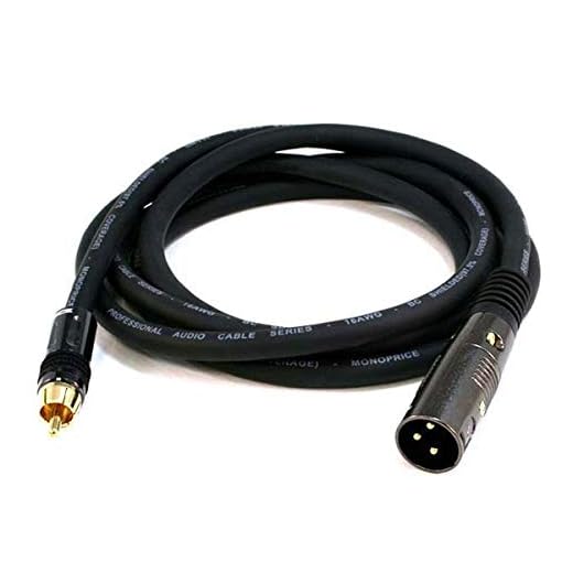 Monoprice XLR Male to RCA Male Cable - 6 Feet - Black with E21Gold Plated Connectors | 16AWG Shielded Twisted Pair Oxygen-Free Copper Braid Conductors - Premier Series, 104777