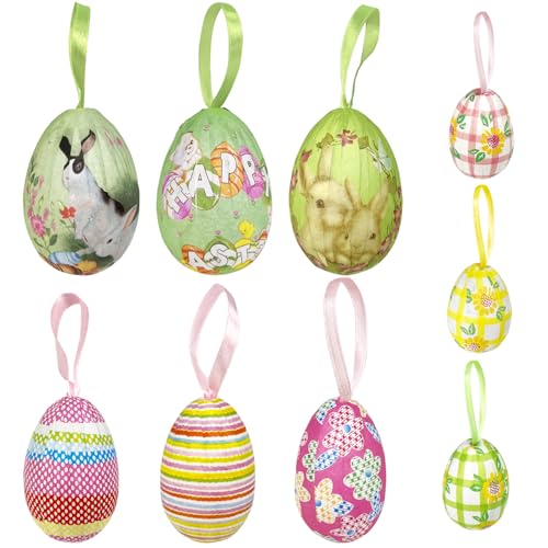 24 uova da appendere Pasqua, multicolore, misure assortite in schiuma uova Pasqua da appendere albero, decorazioni decorative artigianato fai-da-te con vari stili, motivi fiori coniglio decorazione