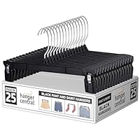 Hanger Central 25 Pack Heavy Duty Plastic Bottoms Hangers with Ridged Pinch Clips Pants Hangers, 12 Inch, Black
