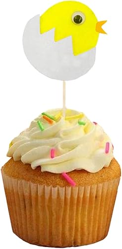 Miniatura 3 de ABOOFAN 48 piezas de decoración para cupcakes de pollito, adorables, decoración de Pascua de cumpleaños, decoración de ducha, comida, fiesta, postre