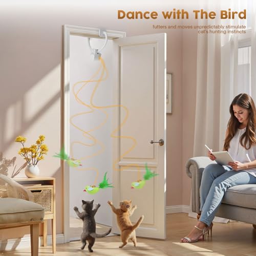 Image of Interactive Cat Toys for Indoor Cats: Automatic Flying Bird Feather Wand Chase Exercise Enrichment Stimulation, USB Rechargeable Durable Safe Hanging Toy for Bored Kittens Adult Multi Cat Households