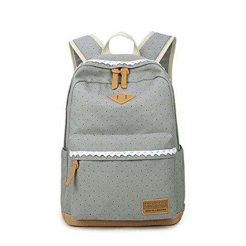 Preisvergleich Produktbild Fashion Mädchen Schulrucksack Damen Canvas Rucksack Teenager Baumwollstoff Schultasche Outdoor Freizeit Daypacks mit Schicker Lace Grau