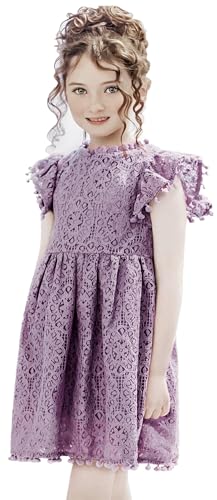 Image of 2Bunnies Girl Baby Toddler Vintage Lace Pom Pom Flutter Sleeve Easter Birthday Outfit Dress