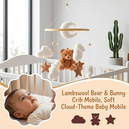 Image of SNOWIE Soft Baby Crib Mobile for Newborn, Teddy Velvet Multicolor Decor
