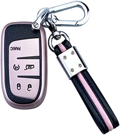ShuDay Key Fob Case Cover Compatible With Jeep Grand Cherokee Renegade Compass Chrysler 200 300 Dodge Ram RAM Durango Charger Challenger Journey Darts Fiat Accessories (Pink Suit)