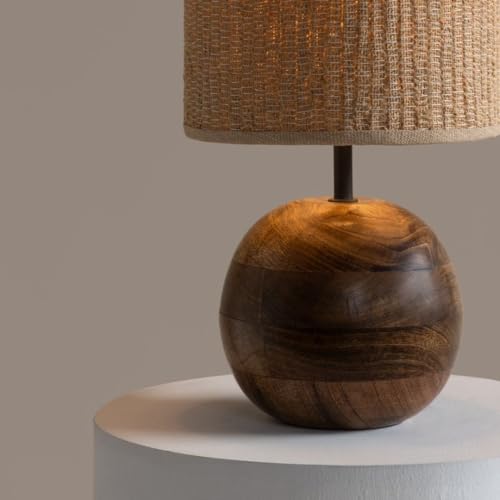 Image of FIG Living Jute Weave Table Lamp (Brown) | 54 cm Tall Handcrafted Jute Lampshade with Mango Wood Base | Natural, Rustic & Elegant Decorative Table Lamp for Living Room, Bedroom & Gifting | 2.5m Cord