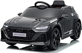Playhouse Lizenz Audi RS6 GT Avant 4x4, 4 Motoren - 180W, Bluetooth, Fahrersitz aus Leder, 4 Stoßdämpfer, Eva Räder, 12V 9ah, Fernbedienung, Kinderauto Kinderfahrzeug Kinder Elektroauto (Schwarz)