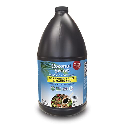 COCONUT SECRET Aminos, Low Sodium Soy Sauce Alternative & Glycemic, Organic, Vegan, Non-GMO, Gluten-Free, Kosher, Keto, Paleo, Whole 30, 128 Fl Oz