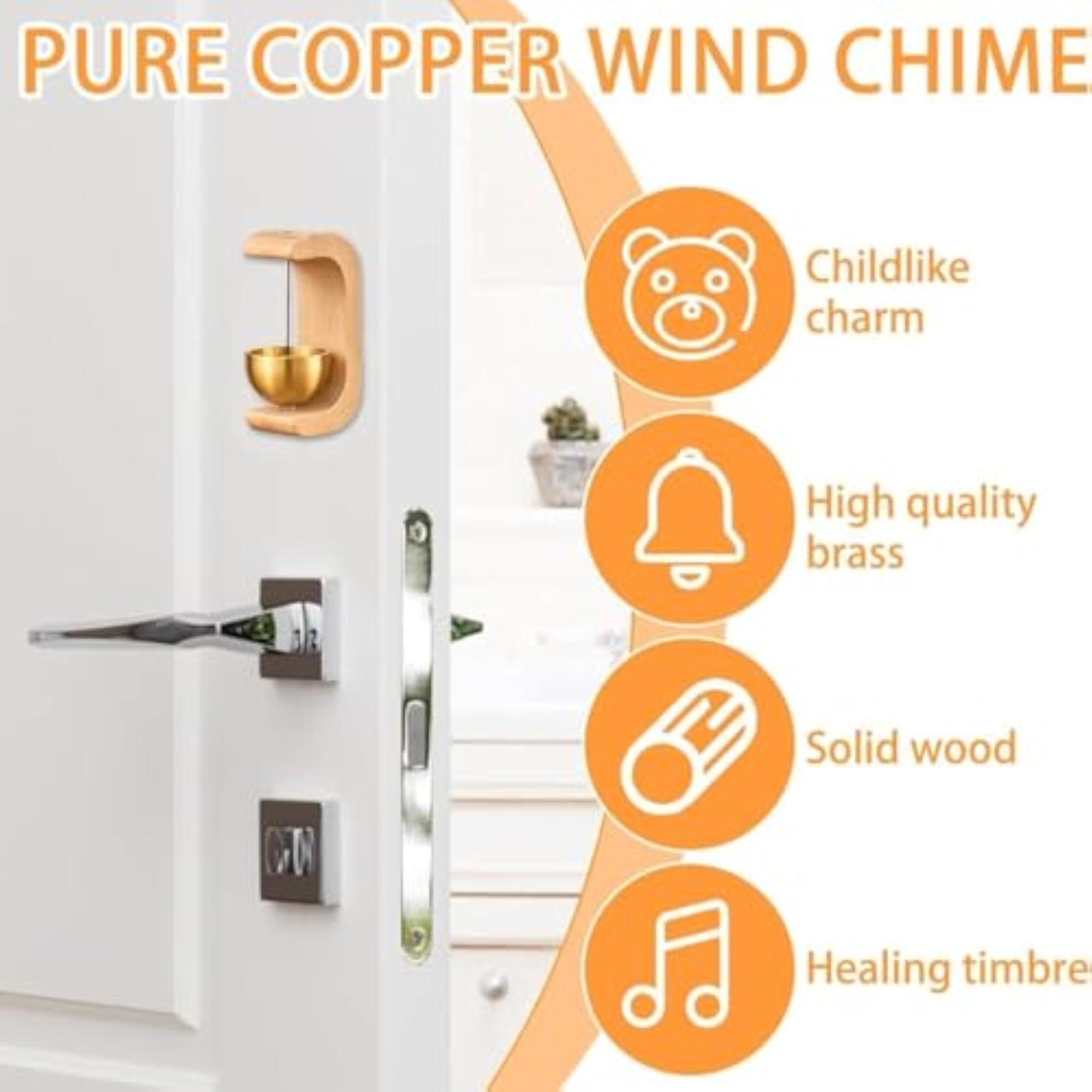 Wooden Door Chime, Self-Adhesive Magnetic Wall-Mounted Bell
