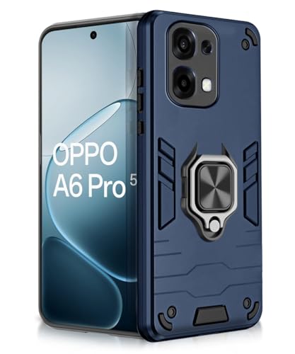 Image of WOW IMAGINE Shock Proof Back Case Mobile Cover for Oppo A6 Pro 5G | Back Cover Case (Tough Armor | Hybrid PC + TPU | Ring Holder & in-Built Kickstand | Blue)