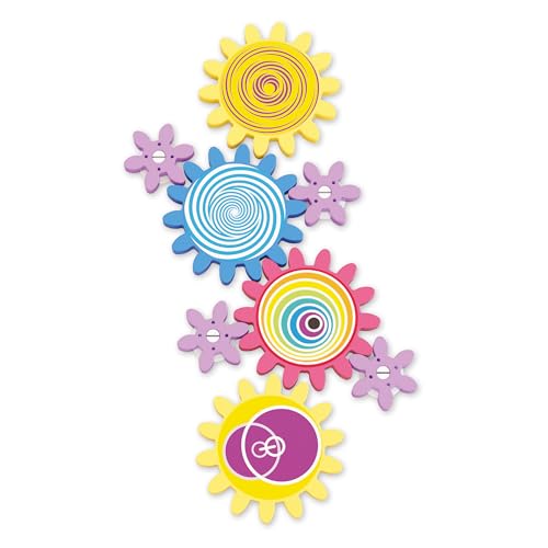 Image of Quercetti: PlayEco+ Kaleido Gears - 38pc Interactive Building Playset, Colorful Gear Plates, Chain Reactions Construction Toy, STEM Activity, Kids 3+