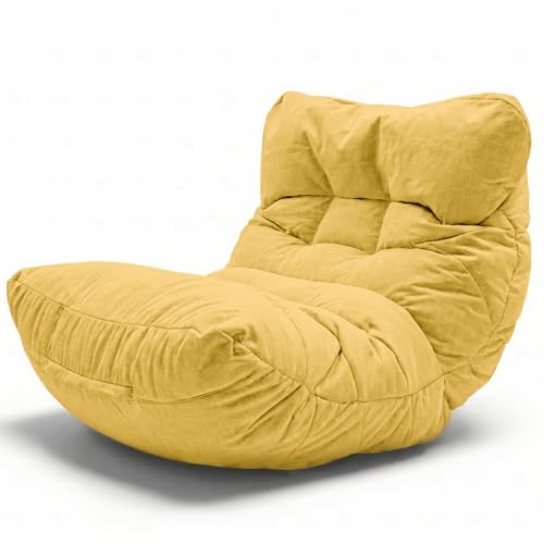 Aiire Puff Salón XXL de Diseño - Sillón Puf con Relleno Incluido para Adulto - Bean Bag Chair Premium para Dormitorio - Funda Desenfundable y Lavable Amarillo