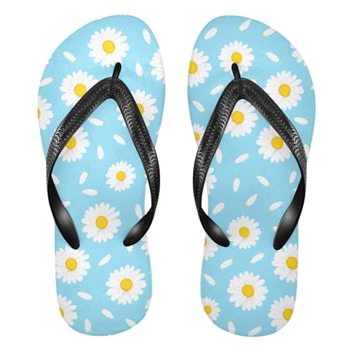 Blue Daisy White Flip Flops for Beach Thong Sandals Anti-slip Lightweight Shower Shoes for Summer Swim Travel