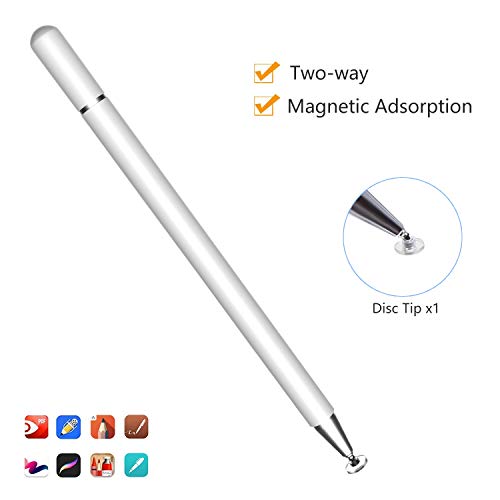 Stylus Pen for Touch Screens, High Sensitivity Capacitive Disc Pencil Magnetism Cover Cap Compatibile with iPad Pro/iPad Mini/iPad Air/iPhone Series All Capacitive Touch Screens by Molichang (White)
