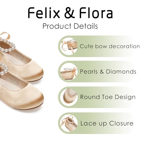 Felix & Flora Girls Toddler Little Ballet Shoes - Flower Girls Mary Jane Flats Dress Shoes Party Wedding4
