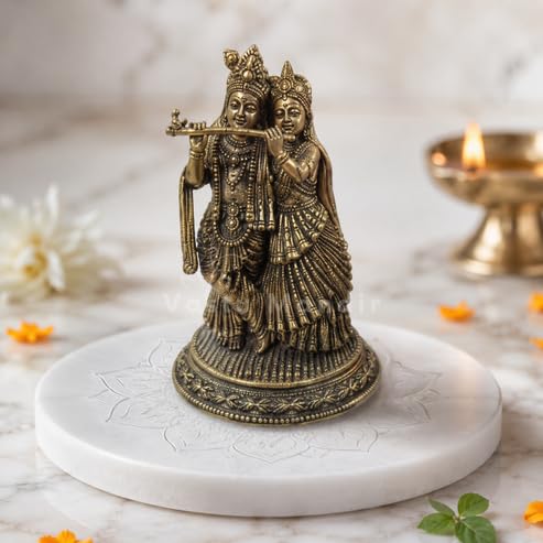 Image of Brass Radha Krishna Idol, Vastu Remedy for Love & Harmony (6 Inch, 520 g)
