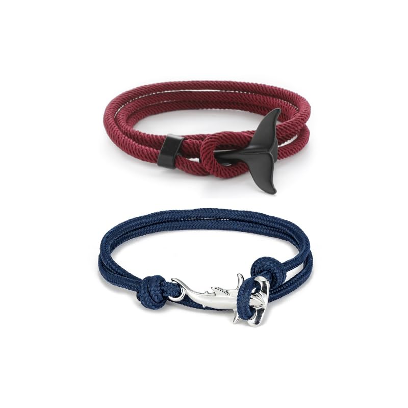 QRH 2PCS Ocean Series Whale Tail Shark Bracelets