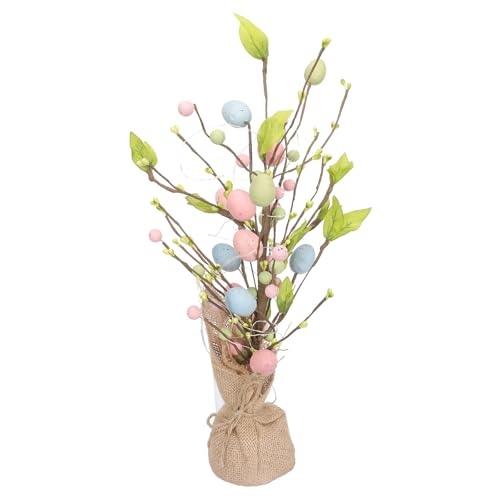 FOMIYES Accesorio Decorativo de Pascua Rama de Árbol y Huevos LED, para Oficina y Celebraciones Familiares, Material Combinado Plástico y Cemento, Modelo 4