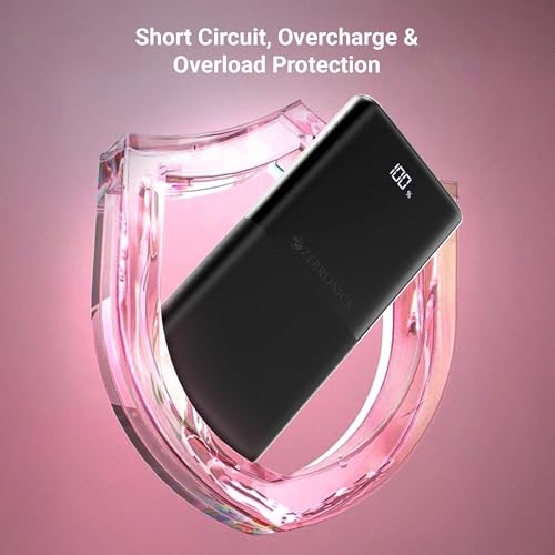 Image of ZEBRONICS 10000 mAh Power Bank | 22.5W Super Fast Charging | PD3.0 (PPS) | Dual Type-C & USB-A | LED Percentage Display | Sleek /Texured Body | for All Mobiles, Tablet, Earbuds, EnergiPod 10R1 (Black)