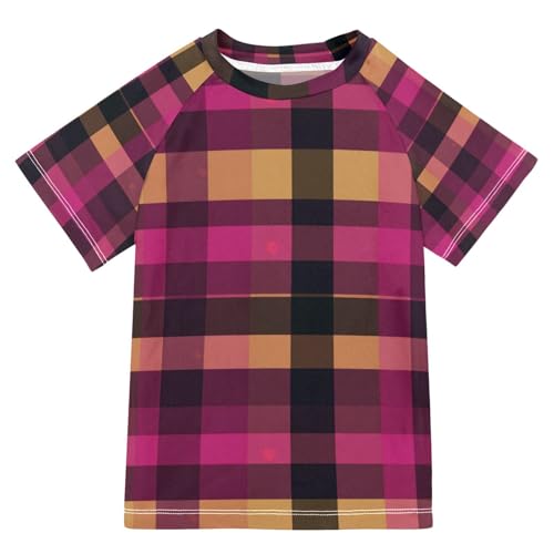 Boy Bathing Suit Short Sleeve Rash Guard Girls 11T Buffalo Plaid Check Gold Jellyfishs
