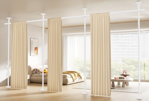 Image of SUNALLY Room Divider Curtain Rod, No Drilling Wall Divider for Room Separation, 4-10ft(H) 28-171inch(W) Adjustable Heavy Duty Partition Space Separator Freestanding Tension Curtain Stand, White