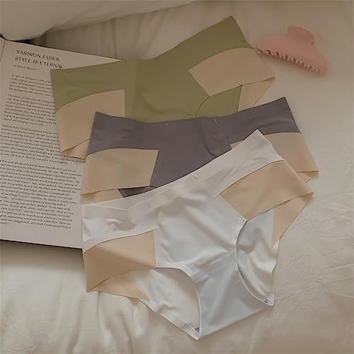 Seamless Underwear Girls Mid-waist Bag Buttocks Nude Sense Color Contrast Girls Briefs Ice Silk Pants3