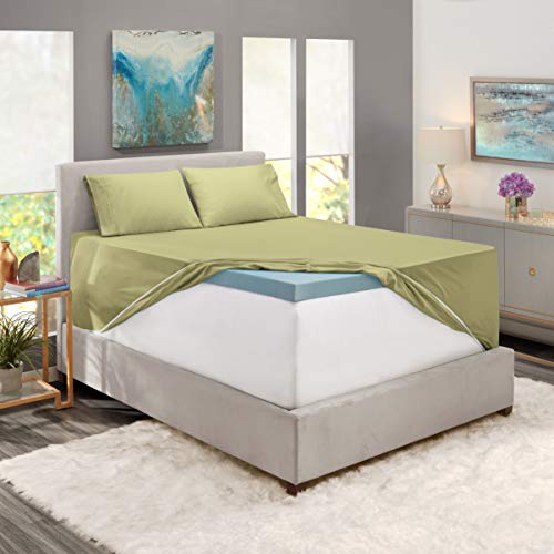 Image of Nestl Full Bed Sheet Set - Sage Green - 4-Piece Extra Deep Pocket | Instantly Soft, Night-One Ready (No Wash Required). Fits Extra Deep Pockets up to 24 Inches, 360-Degree Elastic Grip