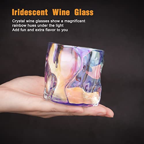Image of NiHome Iridescent Twisted Crystal Whiskey Glasses 6-Pack 8oz Hand-Blown Lead-Free Old Fashioned Bar Tumbler for Scotch Rum Bourbon Cocktail