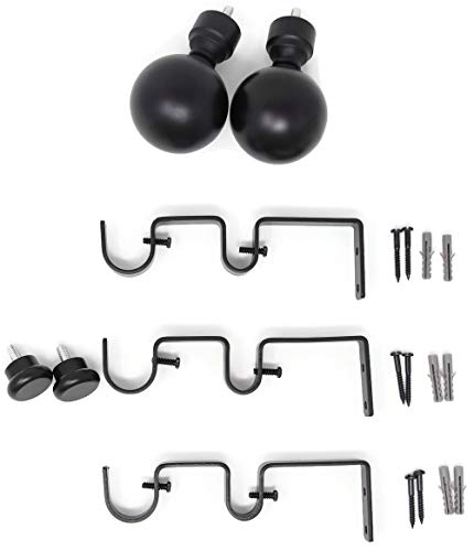 Urbanest Steel Ball Flat Button 1" 5/8" Double Drapery Curtain Window Rod Set - 48" To 84", Black #TOP1