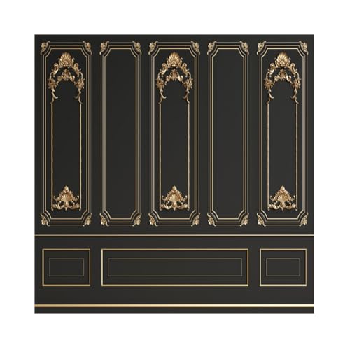 Leyiyi 10x10ft Black Gold Vintage Room Inside Backdrop European Frame Modern House French Castle Cementery Wall Retro Style Photo Background Cowboy Kids Birthday Portrait Studio Props Vinyl Wallpaper