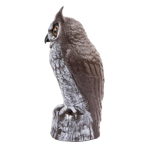 Dalen Large Fake Owl Decoy to Scare Birds Away - 16 in Hand-Painted Great Horned Owl Garden Scarecrow for Natural Pest Control - Fixed Head Design - Secure Upright by Filling with Sand/Gravel Only