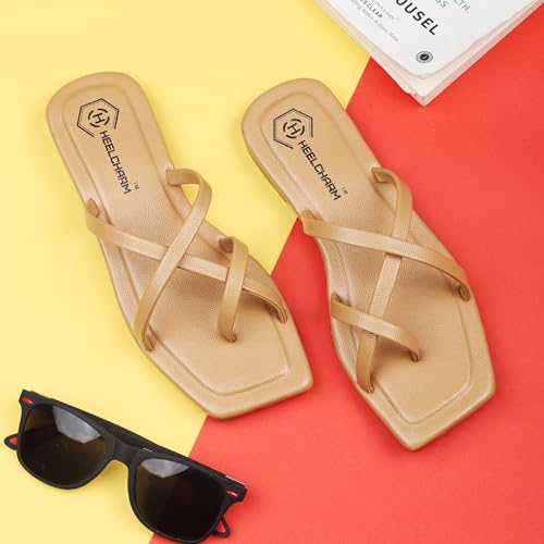 Image of Women's Strappy Slide Sandals, Square Toe, Casual Flat Slippers TPU Sole Comfortable Slip-On Flats for Casual & Dressy Looks
