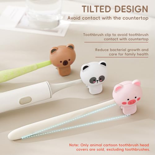 Image of HASTHIP 4Pcs Toothbrush Cover Cap, Cartoon Toothbrush Head Covers Travel Toothbrush Cover Case Protector with Cute Animal Designs for Kids & Adults