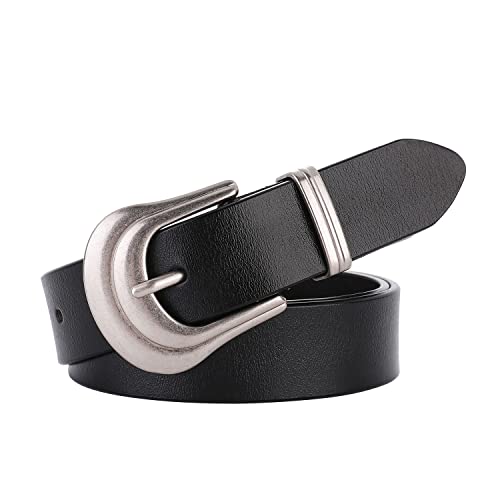 ALAIX Women's Belt Western Belts Silver Gold Buckle Black Leather Belt Black and Gold Belt Pants Jeans Belts for Women