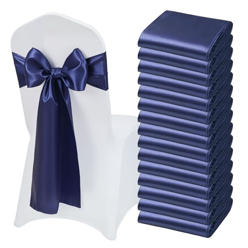 VEVOR Nœud de Chaise en Satin Luxueux Bleu Marine 50 Pièces, Bandeau de Chaise de 17 x 275 cm, Facile à Nouer, Ceinture de Décoration Élégante pour Mariage,...