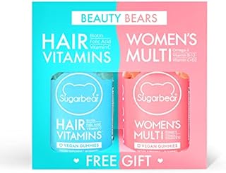 SugarBear Vitamins (Beauty Bears) Vegan Hair Gummy Vitamins with Biotin, Vitamin D, Folic Acid + Women's Multivitamins for Hair, Skin & Nails + Gift
