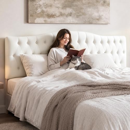 Iroomy Upholstered Queen Headboard, Button Diamond Tufted Headboard with Adjustable Height and Solid...