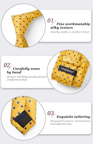 Image of HISDERN Polka Dot Ties for Men Classic Silk Ties and Pocket Square Formal Business Necktie Handkerchief Wedding Party