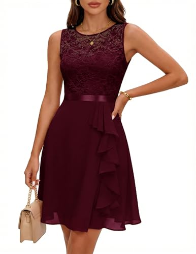 Image of BeryLove Womens Boat Neck A Line Sleeveless Lace Formal Homecoming Dress | Short Dress With Ruffle Hem, Sparkly Design Ideal For Wedding Guest,Bridesmaid Cocktail Prom & Evening Party Events